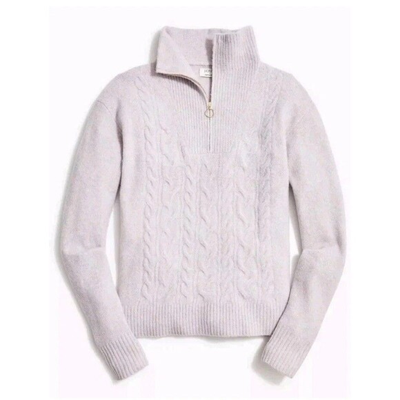 J. Crew Half-Zip Cable Sweater Extra-Soft Wool Blend-Heathered Grey Purple XXL - Picture 1 of 9